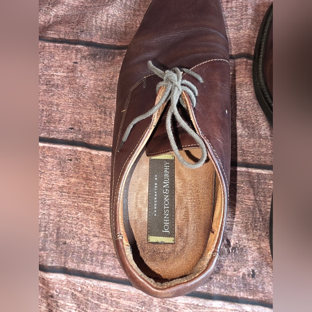 Johnston & Murphy Handcrafted Brown Leather Oxford Shoes Size 12M Italy - Picture 8 of 11